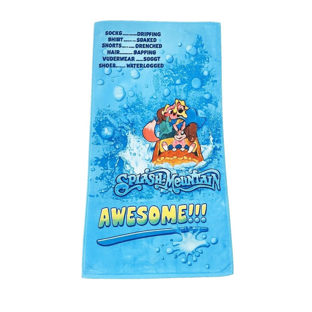 Disney Parks Splash Mountain Awesome Blue Beach Towel 30x60 Cotton Brazil Adults